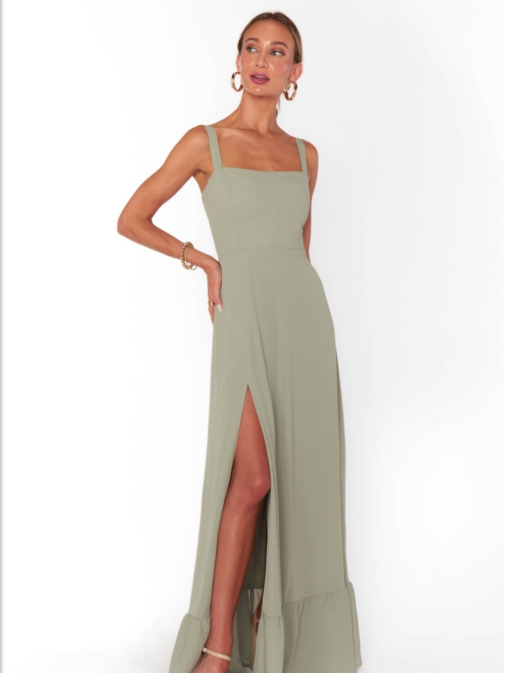 Show Me Your MuMu Sage Square-Neck Maxi Dress with High Slit